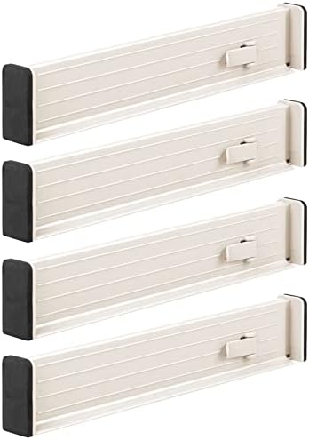 mDesign Set of 4 Drawer Dividers – Expandable Drawer Organiser Set with Protective Foam Ends – Useful Kitchen Accessories – Cream by mDesign