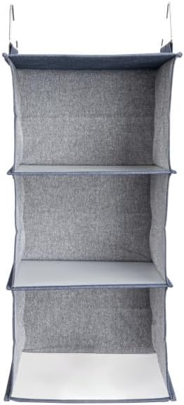 Household Essentials Hanging Cotton Blend Closet Organizer with 3 Storage Shelves, Denim - Image 4