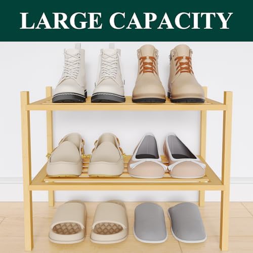 Smiry Bamboo Shoe Rack, 5 Horizontal Slats, 2 Tier - 17.3" Wide, Natural - Image 5