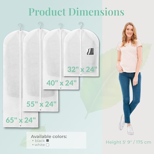4-Pack Breathable Garment Bags for Hanging Clothes – Dust-Proof Suit & Dress Covers with Clear Window – Waterproof, Foldable Closet Storage Organizer for Coats, Gowns, and Jackets (White, 55") - Image 6