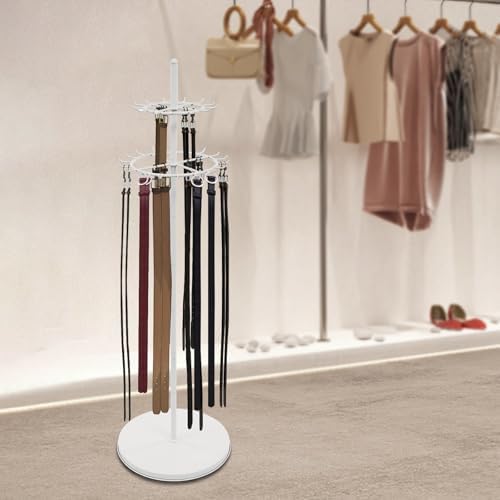 Floor Standing Belt Display, Metal Retail Tie Rack Hanger Organizer, Belt Stand Shelf for Clothing Store Bedroom Business (White) - Image 3