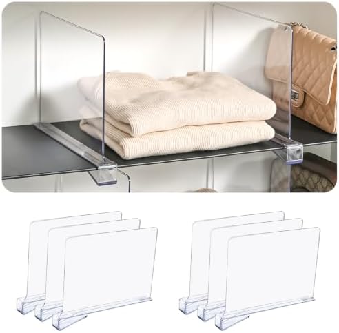 Shelf Dividers for Closet Organization,Clear Plastic Closet Shelf Dividers,Upgrade Height for Vertical Space,Shelf Organizer for Bags,Jeans, Shirts (8" Tall x 11" Deep-6pcs) by beehomay