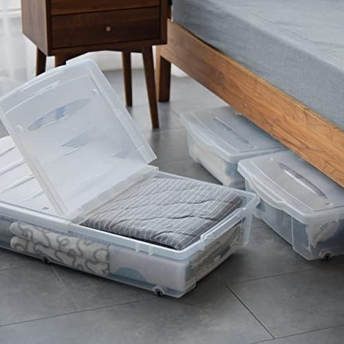 Citylife 2 Packs 57 QT Plastic Under Bed Storage Bins with Double-opening Lids Clear Underbed Storage Containers with Wheels for Organizing Shoes, Blankets, Clothes - Image 2