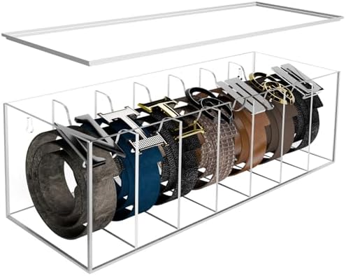 Acrylic Belt Organizer 7-Compartment Clear Case with Separated Cover by SIKWO
