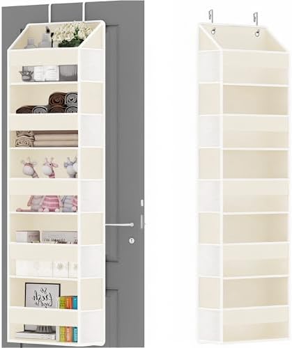 Over Door Organizer with 5 Large Pockets & 10 Mesh Side Compartments - Behind The Door Storage for Bathroom, Bedroom, Closet, Pantry, RV & Nursery - Baby Room Organizer Solution - Beige by Unknown