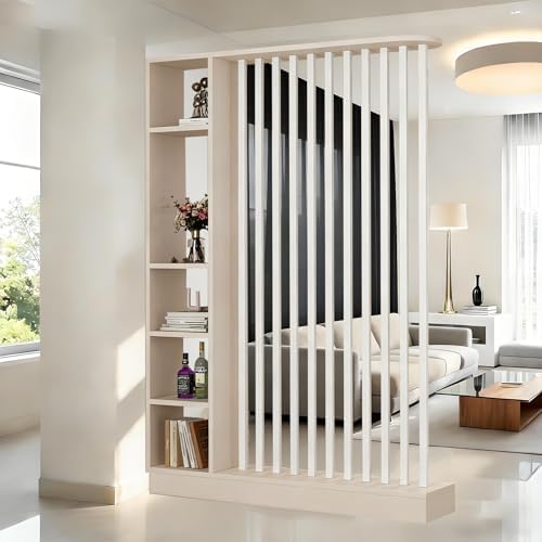 Wall Room Divider with Shelves Freestanding Room Divider with Storage Shelf Entrance Hall Partition Screen Column Floor to Ceiling Screen Column Floor to Ceiling,Khaki+White,L55 xW9 xH79 by ZLGONRL