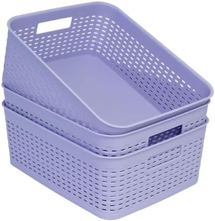 Soddeph Plastic Storage Baskets for Cabinets, Household Pantry Organization with Handle,Organizer Bins for Room,Bathrooms,Under-Sink,Kitchen (Purple, M-3PACK) by Soddeph