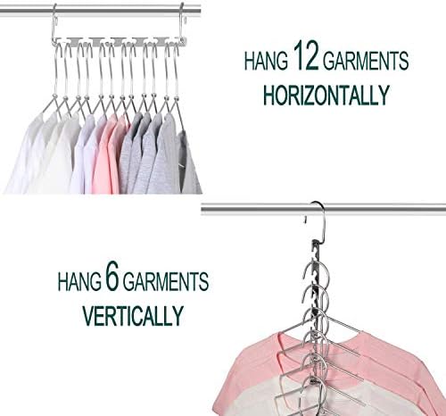 Meetu Space Saving Multifunctional Clothes Hangers - Stainless Steel 6X2 Slots Magic Cascading Hanger With Updated Hook Design - Closet Organizer (Pack of 20) - Image 6