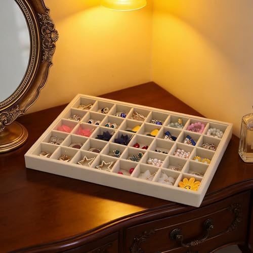 Stratalife 40 Grid Velvet Jewelry Organizer Tray, 13.8" x 9.4" x 1.2" - Image 3
