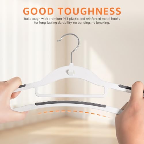 Yolife Cascading Plastic Clothes Hangers 20 Pack with Inner Hook for Vertical Storage, Slim Space Saving Hangers with Non-Slip Pads, 360° Swivel Metal Hook, Versatile, White & Gray - Image 6