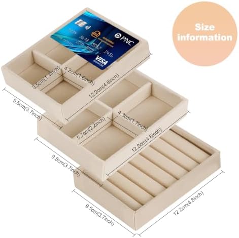 Small 8-Piece Velvet Jewelry Drawer Organizer Inserts Stackable Trays,Beige - Image 4