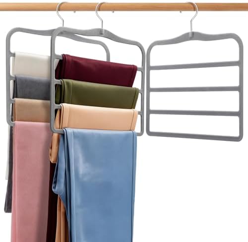 Velvet Pants Hangers Space Saving, 2-Pack Multi-Tier Closet Organizers,Grey by FATHITA