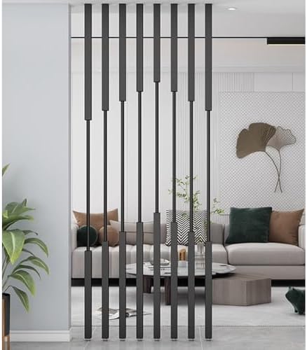 8 x Adjustable Metal Room Divider, Floor-to-Ceiling Partition for Privacy, 2-2.4m High Cabinet Boards, Black Separation Panels for Home or Office Spaces by Unknown
