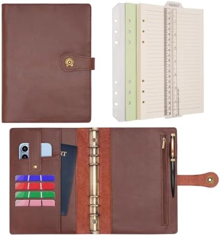 Wonderpool A5 Binder Journal Leather Spiral Notebook Refillable College Ruled Paper, Budget Binder Rings Diary Organizer with Pen for Office School Travel Business Planning Writing (Coffee,A5) by Wonderpool