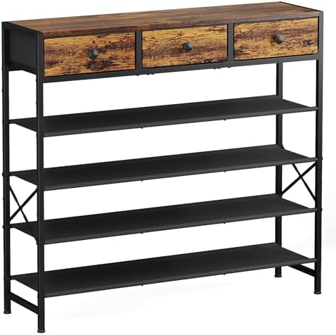 5 Tier Shoe Rack with 3 Drawers Rustic Brown by UNITSTAGE