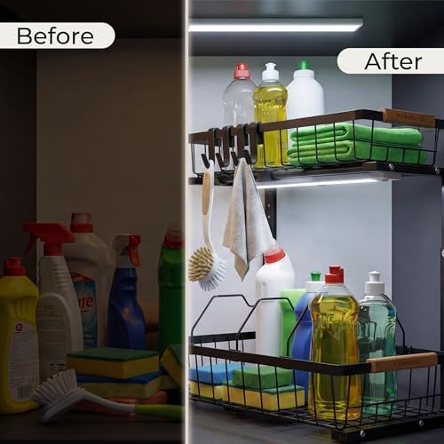 Under Kitchen Sink Organizer with LED Lights, 2 Pack, 2-Tier - Image 2
