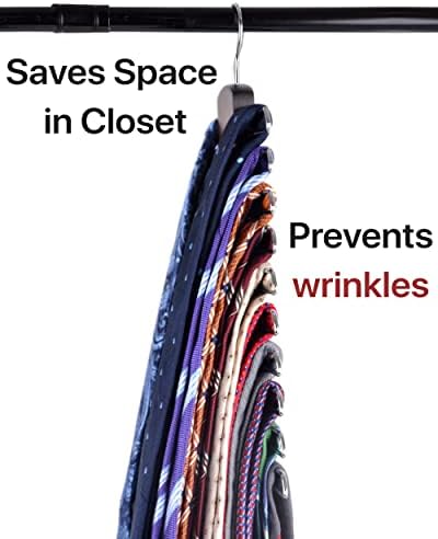 Umo Lorenzo 2 Pack Premium Wooden Necktie and Belt Hanger, Walnut Wood Center Organizer and Storage Rack with a Non-Slip Finish - 20 Hooks - Image 5