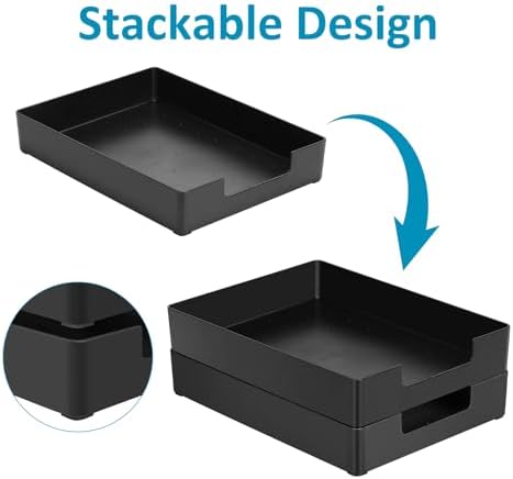 Letter Tray, Desk Organizer Tray, A4 Plastic Paper Tray Organizer for Desk, Stackable Rectangular Inbox Mail File Holder, Drawer Organizer for Desk Accessories Office School Home Supplies (Black) - Image 3