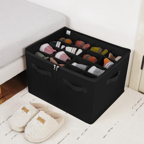 TOPIA HOME Shoe Organizer for Closet, Foldable Shoe Box with Adjustable Dividers and Clear Cover, Space Saving Shoe Storage Organizer Cabinet with Reinforced Handles, Fits 16 Pairs, Black, TP09B - Image 5