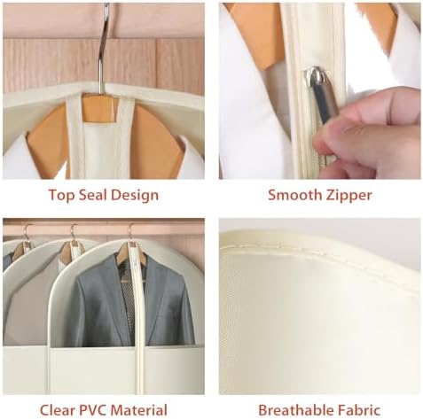 Univivi Garment Bag Suit Bag for Closet Storage, Beige, 40 Inch, Set of 6 - Image 4