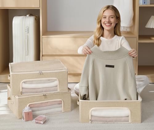 2-Pack Cashmere Sweater Storage Bags for Wool with Cedar Blocks, Beige - Image 2