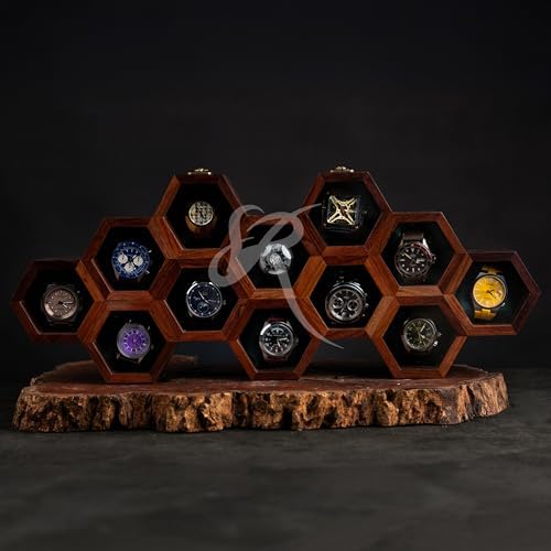 Extra Large 12 Slot Superior Rosewood Honeycomb Wall Mounted Watch Box Display Case Holder for Men, Vintage Hanging Watch Storage Organizer to Keep Watches Safe and Sophisticated - Image 4