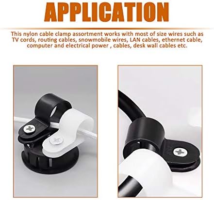 ISPINNER 180pcs Nylon Plastic R-Type Cable Clamps, 1/4" 5/16" 3/8" 1/2" 5/8" 3/4" Clips Fasteners Assortment Kit for Cable Conduit (Black) - Image 5