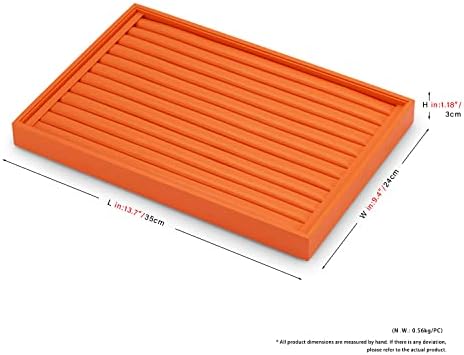 PU Leather Ring Earring Display Tray with Elastic Bar Design Orange - Image 4