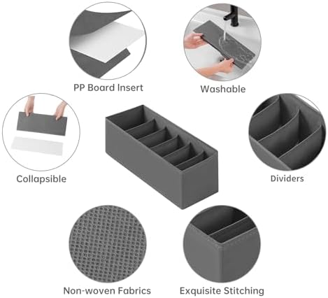 3 Packs Fabric Belt Organizer, 6 Grids Belt Organizer for Closet and Drawer, Foldable Dresser Drawer Organizers, Tie Storage -Dark Grey - Image 6