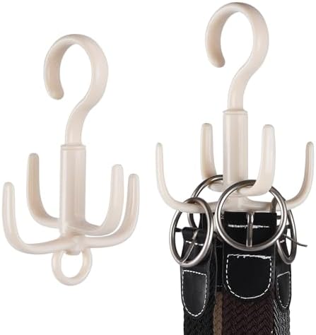 Space-Saving Tie Hanger, Small Space Storage and Organizer, 2 Piece Set, 360° Rotatable Portable Closet Organizers for Belt, Scarf, Bras, Tank top, Purses Etc(Beige) - Image 2