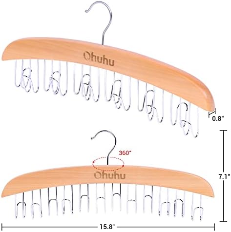 Ohuhu Belt Hanger 2-Pack 12 Hooks Wooden 360° Rotating Closet Organizer - Image 6