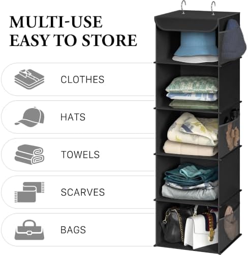 Simple Houseware 5 Shelf Hanging Closet Organizer, Black - Image 5