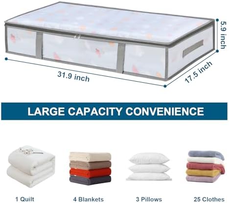 2 Pack Under Bed Storage Containers Bins, Humid-Proof Plastic Underbed Storage Bins, Clothes Storage and Organization Bags, Under the Bed Blanket Storage with Handles for Clothes, Bedroom - Image 2