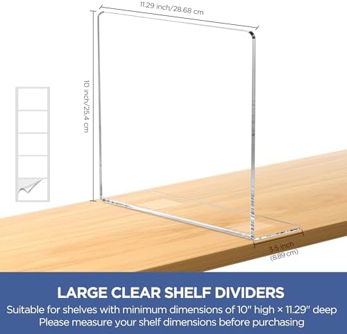 HBlife Acrylic Shelf Dividers for Closet Organization, 12 Pack Clear Sturdy Separate Closet Dividers for Shelves, Adjustable Purse Organizer for Sweater, Shirts, Handbags, Books in Bedroom and Kitchen - Image 3
