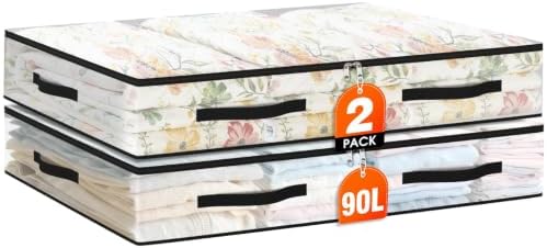 2 Pack Under Bed Storage Bags, 90L Foldable Clear Containers with Handles by Unknown