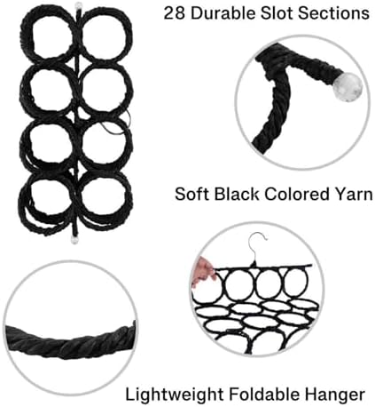 Super Z Outlet Foldable 28 Ring Hole Slots Space Saving Clothing Closet Hanger Scarf, Ties, Belts, Socks Organizer for Home Bedroom, Bathroom, Living Room (Black) - Image 6