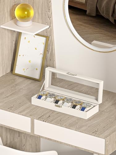 Watch Display Case For Men,Leather Watch Organizer Box,Watch Collection Storge Holder For Women,Watch Travel Organizer Tray (Beige Velvet, 6 slots) - Image 2