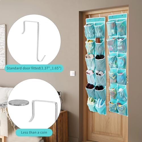 GOMAJI 2PK Over the Door 12 Large Pockets Hanging Shoe Organizer, Turquoise - Image 6