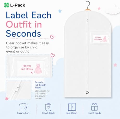 Kids Garment Bag with Clear Window, Hanging Clothes Storage Cover for Dresses, Suits & Dance Costumes, Breathable Travel Bag for Baby Toddler Child, 30" x 18", White, Pack of 1 - Image 6