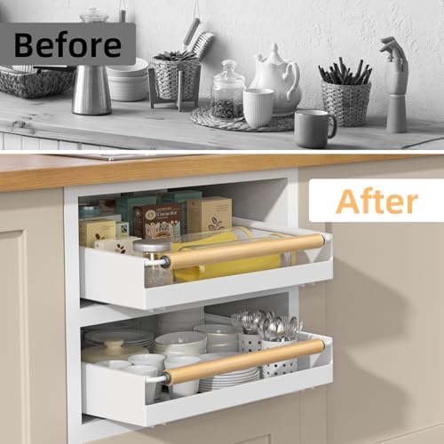 Pull Out Cabinet Organizer, 15.3'' Deep Expandable Slide Out Cabinet Organizer Fixed with Adhesive Nano Film, Slide Out Drawers Pull Out Tray for Cabinet in Kitchen, Pantry, Bathroom, White - Image 5
