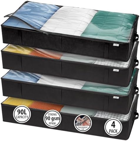 StorageExpert Under Bed Storage Containers, Closet Organizer, Black, 4 Pack by StorageExpert