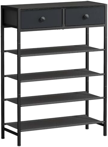 5 Tier Shoe Rack with 2 Drawers Black Grey by UNITSTAGE