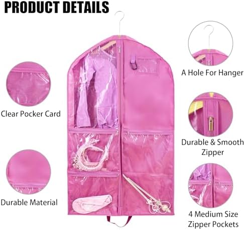 2 Pack Garment Bags for Travel Storage,Dance Costumes Bag,Garment Bag for Dancers,Kids Girls Garment Bags for Hanging Clothes,40Inch Pink Dance Recital Cheer Uniform Dance Bags - Image 3