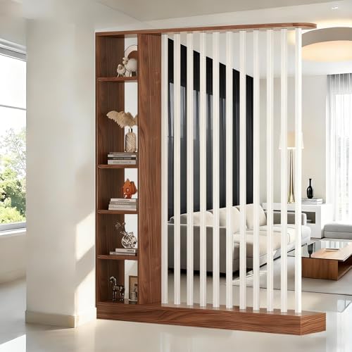 Wall Room Divider with Shelves Freestanding Room Divider with Storage Shelf Entrance Hall Partition Screen Column Floor to Ceiling Screen Column Floor to Ceiling,Walnut+White,L55 xW9 xH79 by ZLGONRL