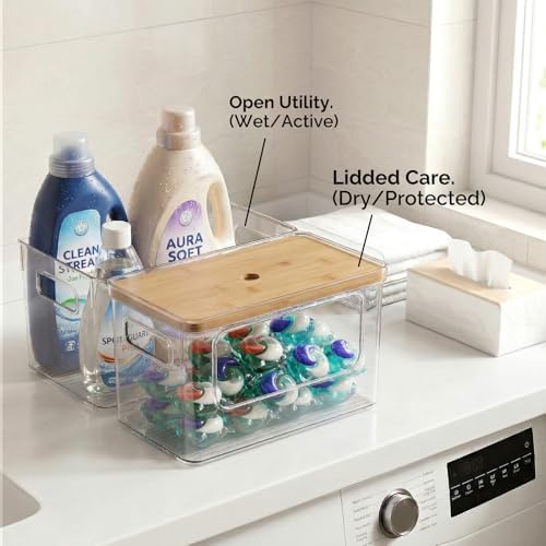 Hudgan 2 in 1 Acrylic Trash Bag Dispenser Under Sink, Garbage Bags Holder with Stackable Bamboo Top for Kitchen, Pantry, Laundry Room - Image 5