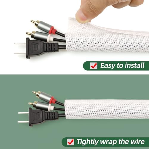 Split Wire Loom Tubing, Cable Protector Sleeve, Braided Cable Management for TV/Computer/Home Theater/Engine Bay, Cord Protectors from Pets No Chew (White, 1"-25ft) - Image 2