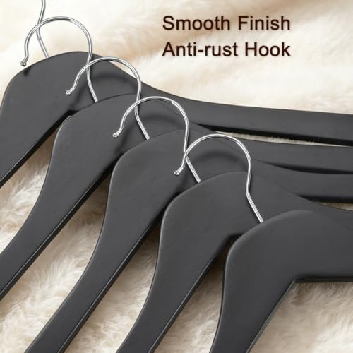 TOPIA HANGER Black Wooden Hangers, 0.28-inch Slim Wood Clothes Hanger with Flat Design and Smooth Notches, Lightweight Space Saving Hangers for Shirt, Coat, Camisole, 10 Pack-Matte Black, CT29B - Image 4