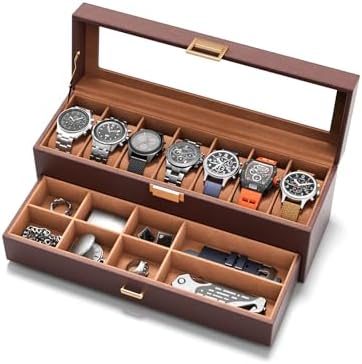Watch Cases Box for Men 7 Slots Display Case with Jewelry Bottom by Sensok