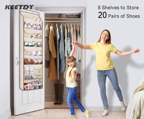 KEETDY Over The Door Shoe Organizer Fit 20 Pairs Sneakers Large Hanging Shoe Organizer for Closet Door Storage Boots, Beige - Image 4