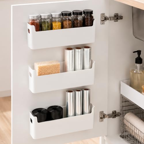 3 Pcs Kitchen Cabinet Door Organizer, Adhesive Mount Inside Cabinet Door Storage, Under Sink Storage Shelf for Kitchen,Bathroom,Office (White) by Unknown